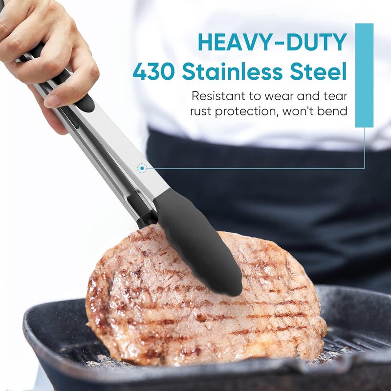 Maywe Tanso 600℉ Heat Resistant Kitchen Tongs for Cooking with Silicone Tips, 12-Inch Stainless Steel Locking Cooking Tongs Food Tongs for BBQ,Cooking,Salad and Serving Food,Heavy Duty,Non-Stick,Black - Image 2